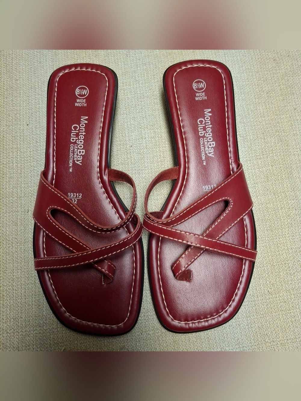 Montego Bay Club Women’s Red Leather Slide Sandals Size 8.5